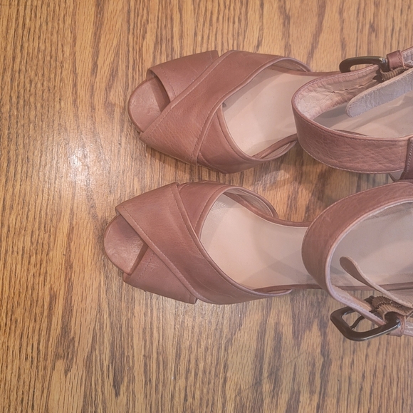 Stuart Weitzman Dark Tan Brown Genuine Leather Open Toe Platform Sandals Heels - Picture 4 of 14